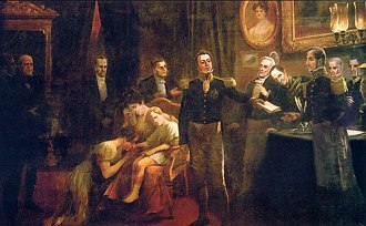 Pintura mostrando o momento da abdicação de Dom pedro I