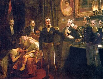 Pintura mostrando a abdicação de Dom Pedro I