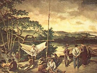 Pintura mostrando bandeirantes integrantes de uma bandeira do século XVIII