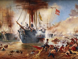 Pintura da Batalha do Riachuelo destacando a vitória do Brasil