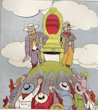 Charge de 1925 sobre a Política do Café com Leite no Brasil
