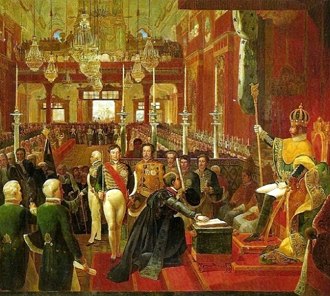 Pintura mostrando a coroação de Dom Pedro I como imperador do Brasil