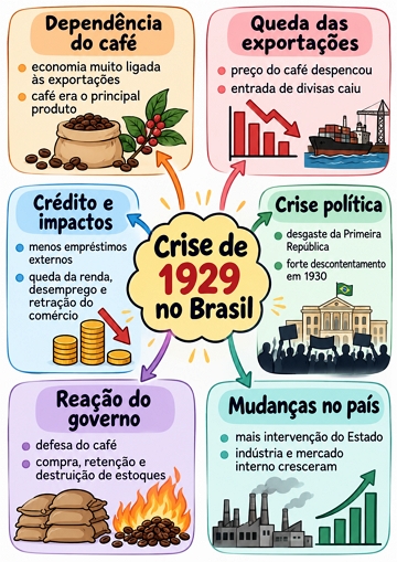 Mapa mental de como a Crise de 1929 afetou o Brasil Mapa mental de como a Crise de 1929 afetou o Brasil