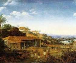 Engenho de açúcar no período colonial brasileiro.