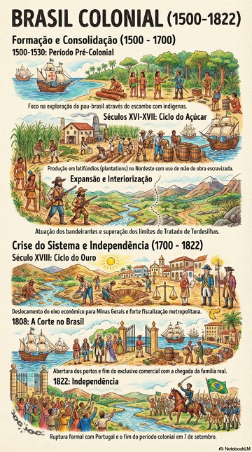 Infogr&aacute;fico com s&iacute;ntese da Hist&oacute;ria do Brasil Colonial