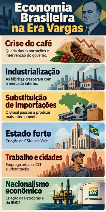 Infográfico sobre a economia brasileira na Era Vargas Infográfico sobre a economia brasileira na Era Vargas