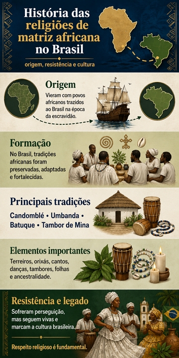 Infogr&aacute;fico sobre a Hist&oacute;ria das religi&otilde;es de Matriz Africana no Brasil