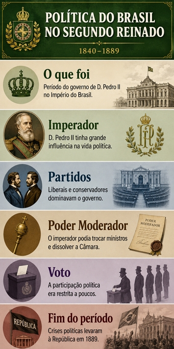 Infográfico sobre a POlítica no Brasil durante o Segundo Reinado Infográfico sobre a POlítica no Brasil durante o Segundo Reinado