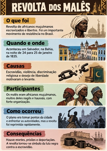 Infográfico com síntese sobre a Revolta dos Malês Infográfico com síntese sobre a Revolta dos Malês