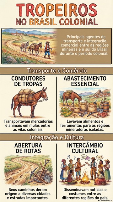 Infogr&aacute;fico sobre a hist&oacute;ria dos tropeiros no Brasil Cultural: suas atividades e import&acirc;ncia