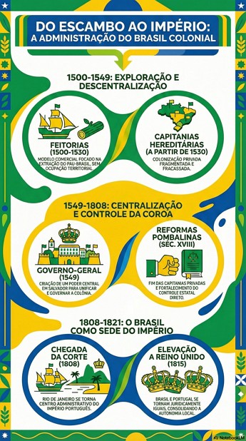 Infogr&aacute;fico da administra&ccedil;&atilde;o no Brasil colonial