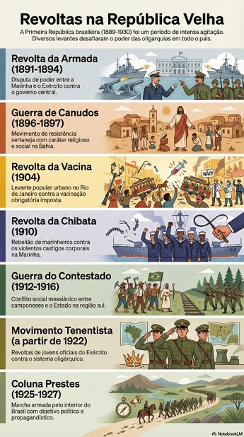 Infogr&aacute;fico sobre as Revoltas na Rep&uacute;blica Velha