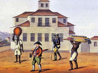 Pintura mostrando um mascate com seus escravizados
