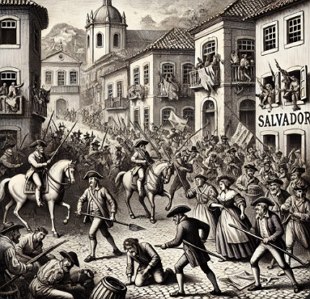 Ilustração representando a revolta popular durante os Motins do Maneta