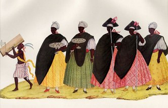 Pintura mostrando mulheres negras do Brasil colonial em dia de festa