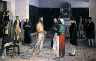 Pintura mostrando Tiradentes momentos antes da execu&ccedil;&atilde;o (obra de Rafael Falco. 1951)