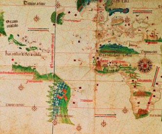 Carta Náutica (mapa) mostrando o Tratado de Tordesilhas
